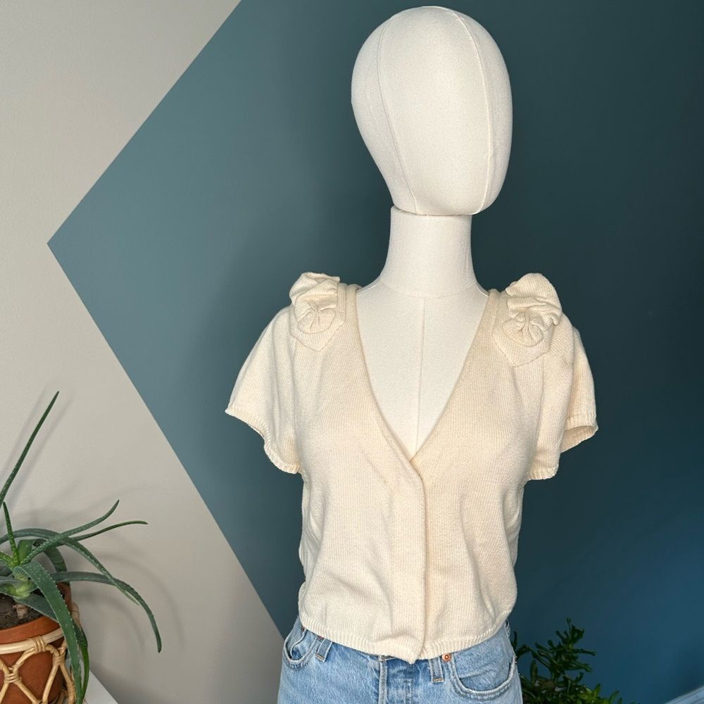 Anthropologie FIETS VOOR Vintage 90s Cropped Knit Cardigan Cottagecore Size M